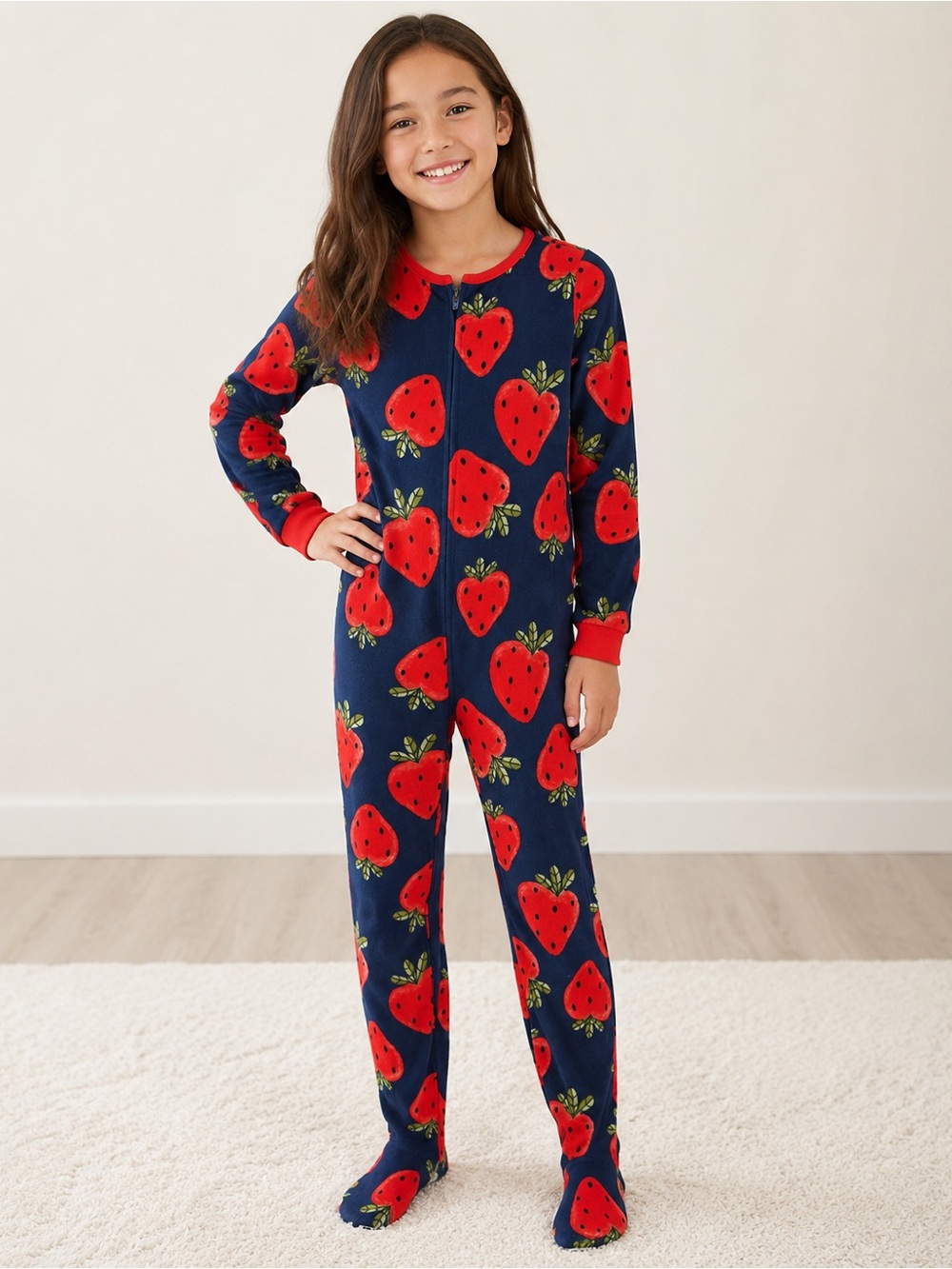 Carter’s Girls Strawberry Fleece Footed Pajamas Size 10